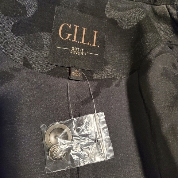 G.I.L.I Black & Gray Camo Print Ponte Knit Blazer Lined Size 10 - Picture 9 of 12